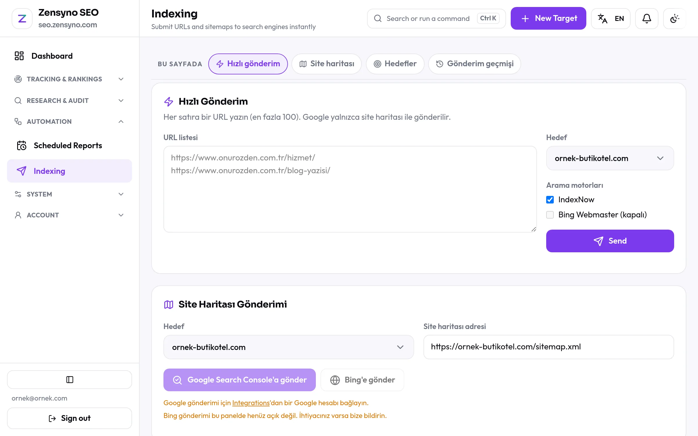 Indexing screen