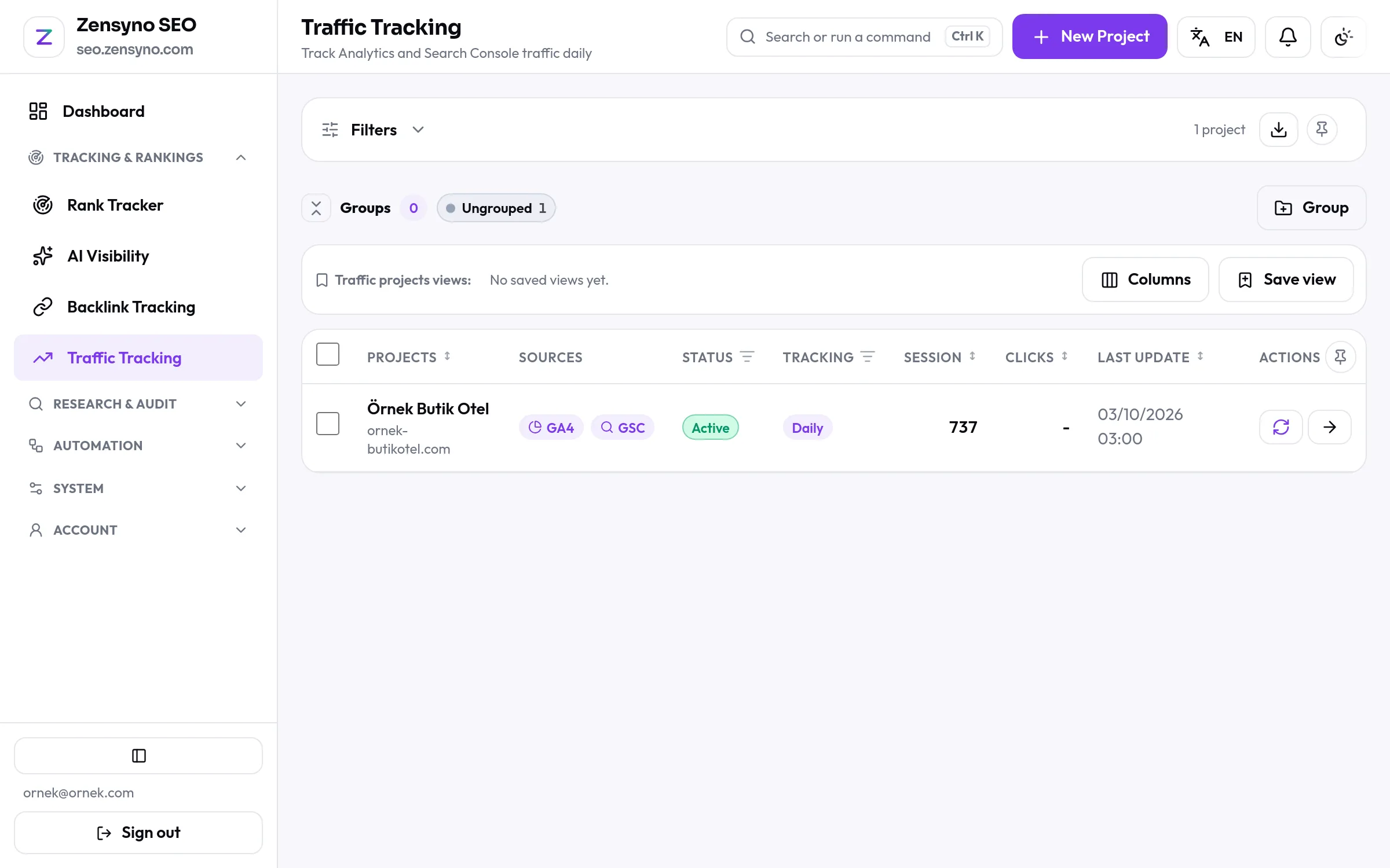 Traffic tracking screen